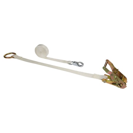 Us Cargo Control 1" x 12' White Tent Ratchet Strap w/ Bull Nose Snap Hook & Round Ring 2612RRBNSH1-WHT